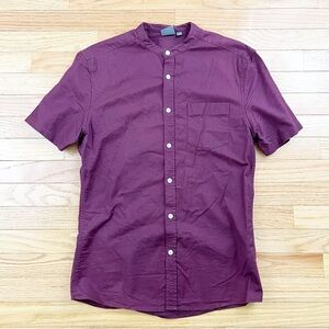 ASOS Burgundy Collarless Short Sleeve Shirt Size Small